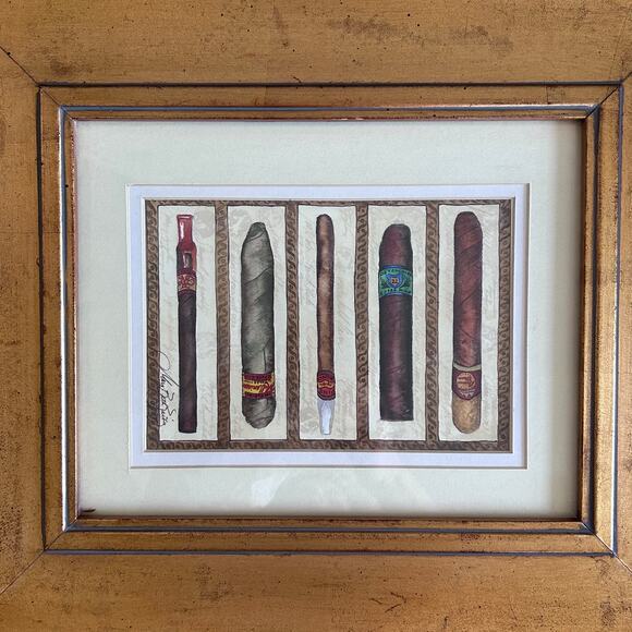 Cigar print signed Frame Mary Beth Reibz man cave Devonshire Millenium old money - Picture 7 of 10